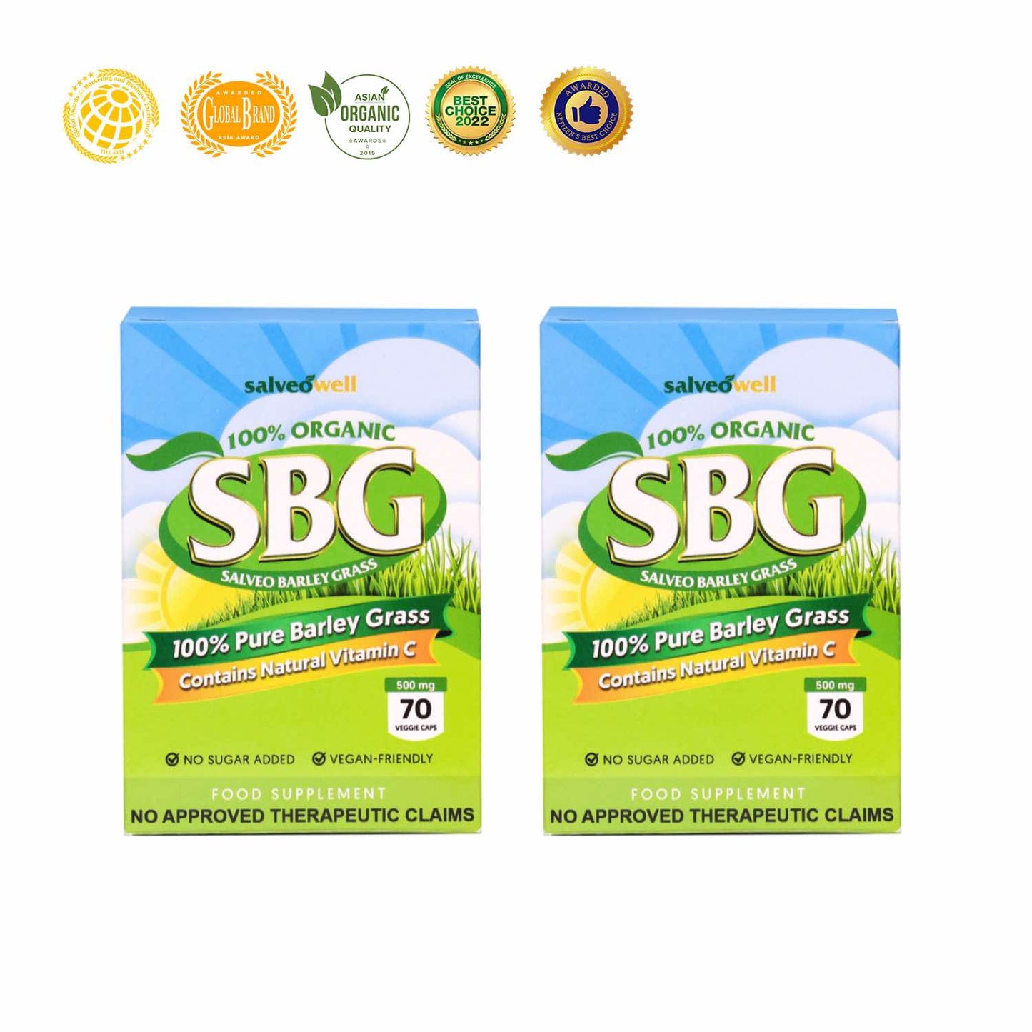 Two (2) Salveo Barley Grass capsules (500mg X 70capsules)