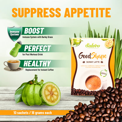 GoodShape Skinny Latte Coffee, Slimming coffee by Salveo, 18grams x 10sachets